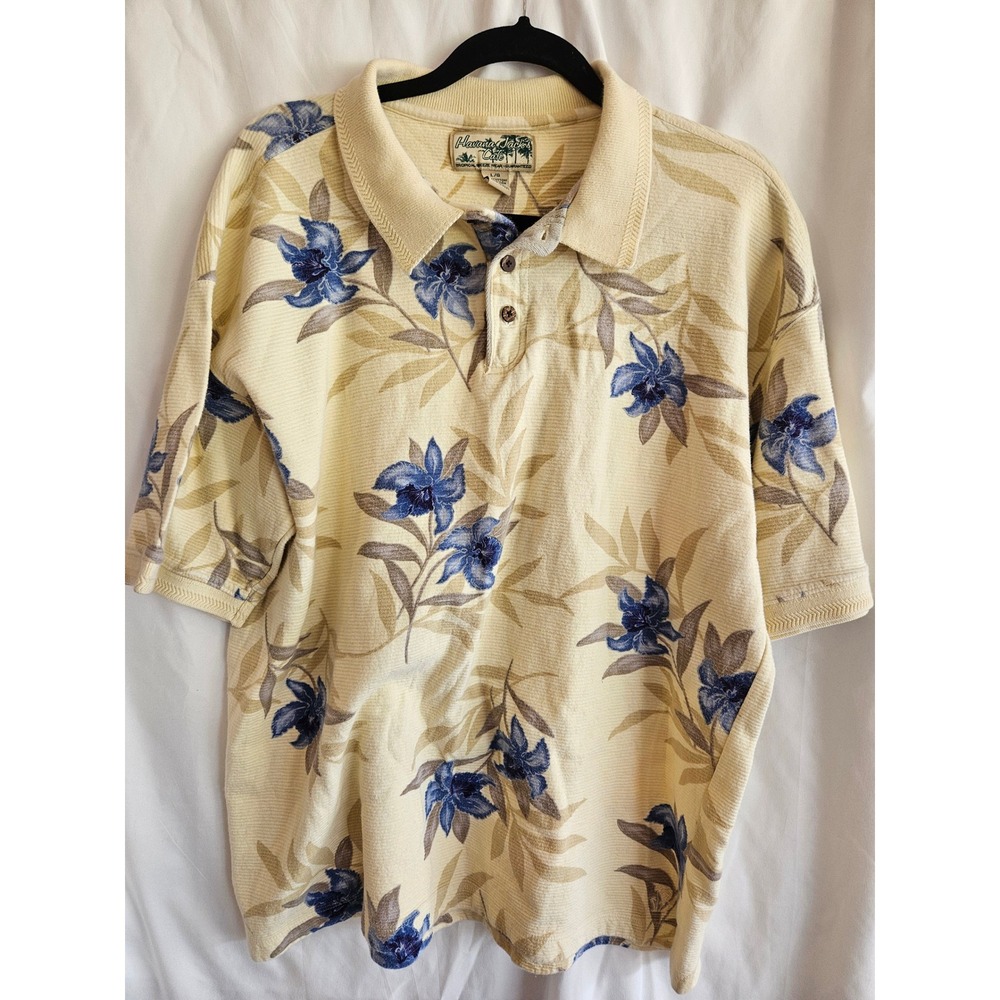 Havana Jack's Cafe Polo Shirt Mens Large Cream Excellent Tropical Floral Cotton